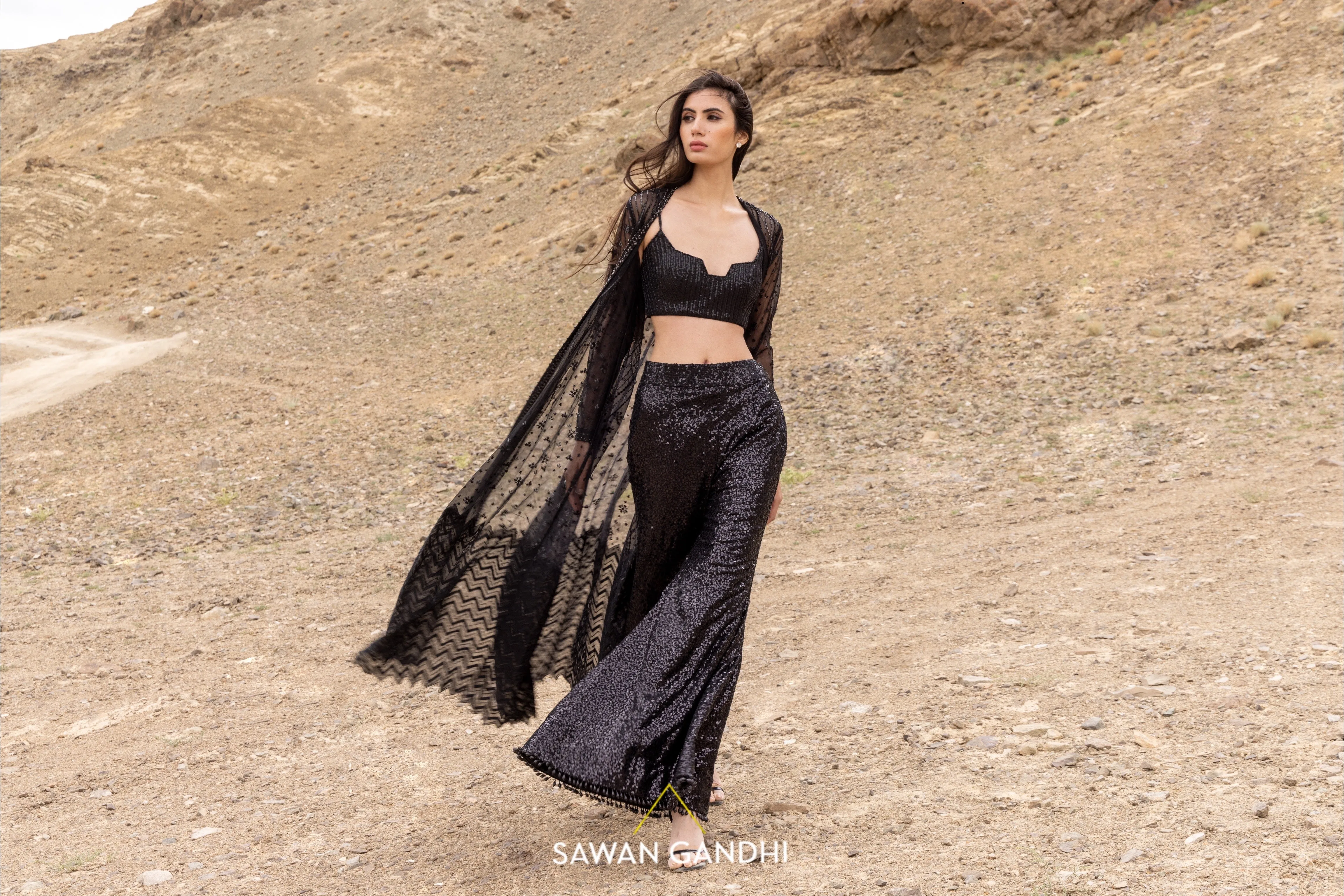 Black cape pants set