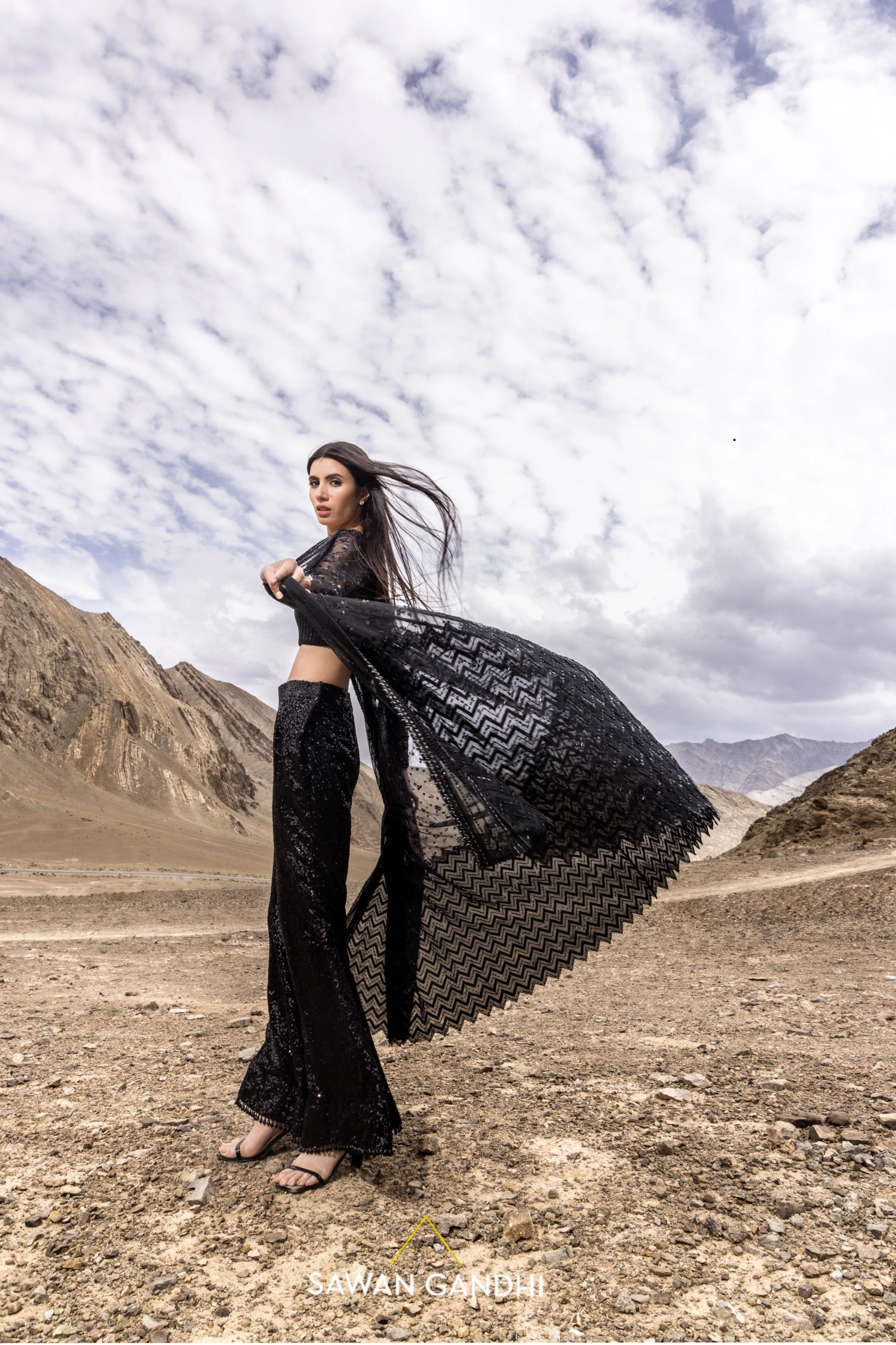 Black cape pants set