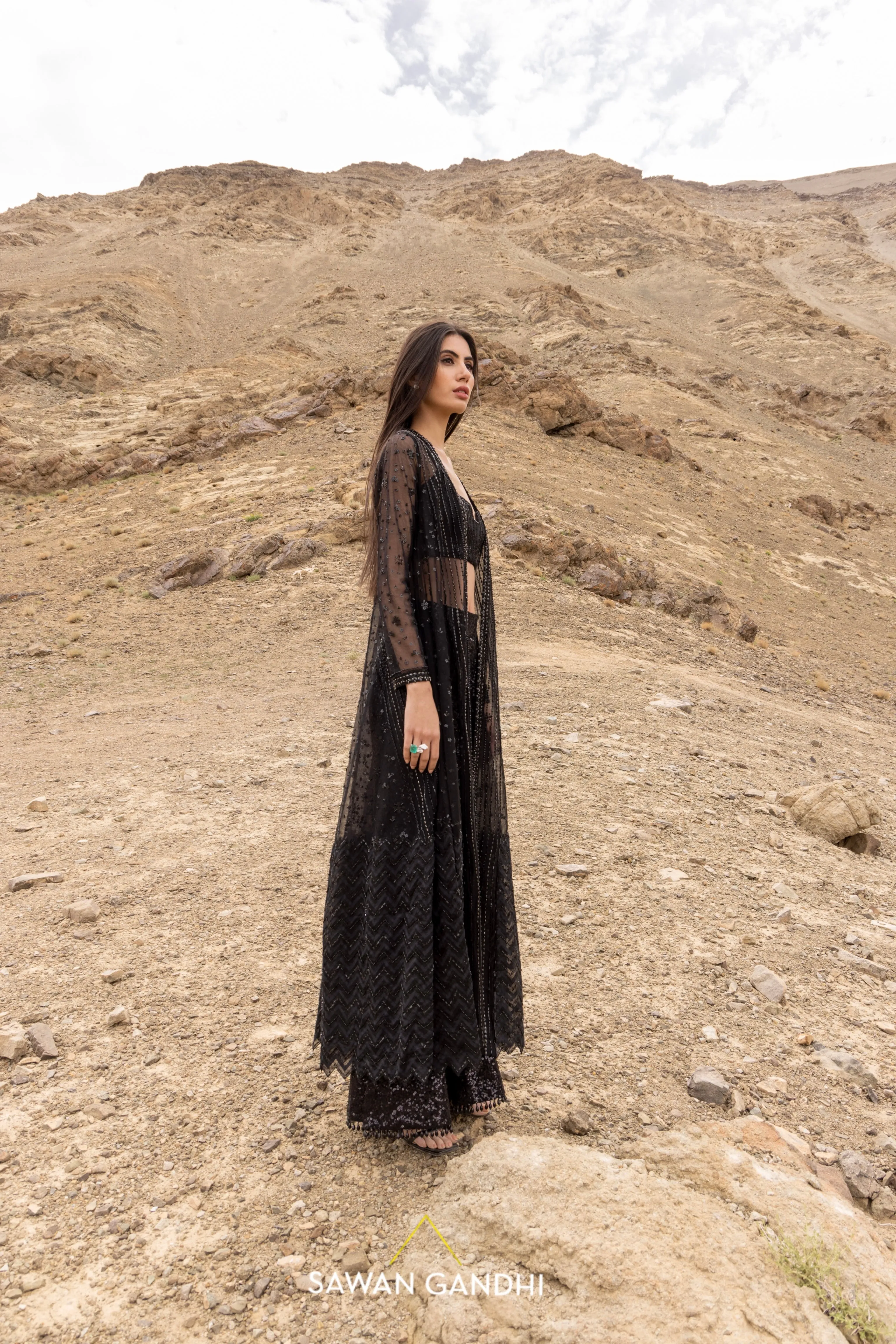 Black cape pants set