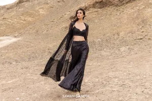 Black cape pants set