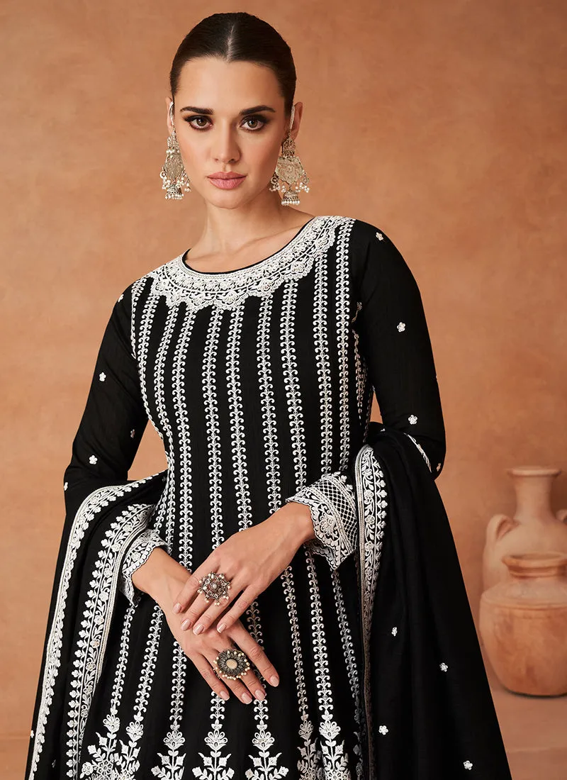 Black Embroidery Traditional Anarkali Palazzo Suit