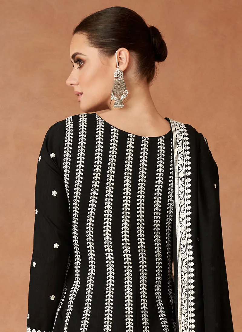 Black Embroidery Traditional Anarkali Palazzo Suit