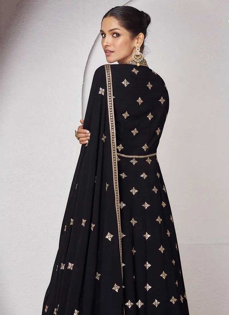 Black Golden Sequence Embroidery Slit Style Anarkali Lehenga Suit