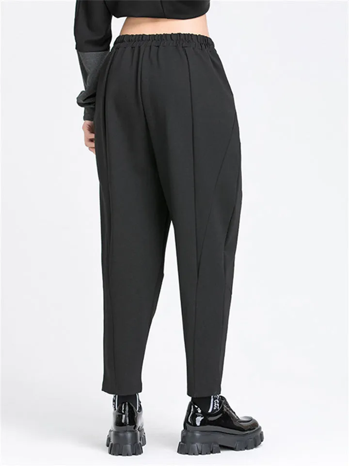 Black Gothic Pleated Tapered Pants for Women