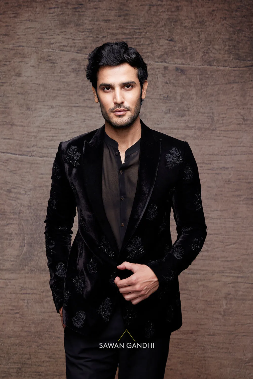 Black jacket with thread and cutdana work