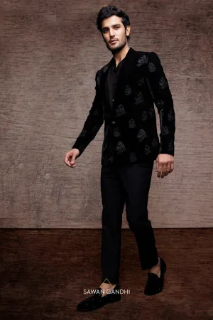 Black jacket with thread and cutdana work