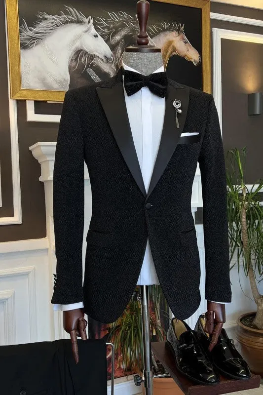 Black Peaked Lapel Two Pieces Men Suits For Prom One Button Wedding Suits