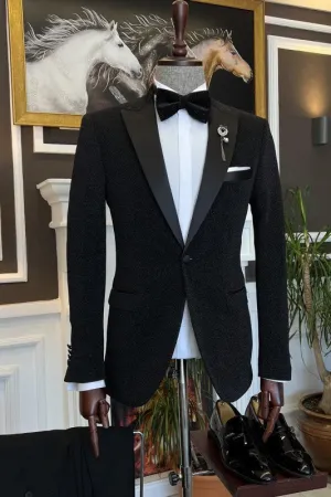 Black Peaked Lapel Two Pieces Men Suits For Prom One Button Wedding Suits