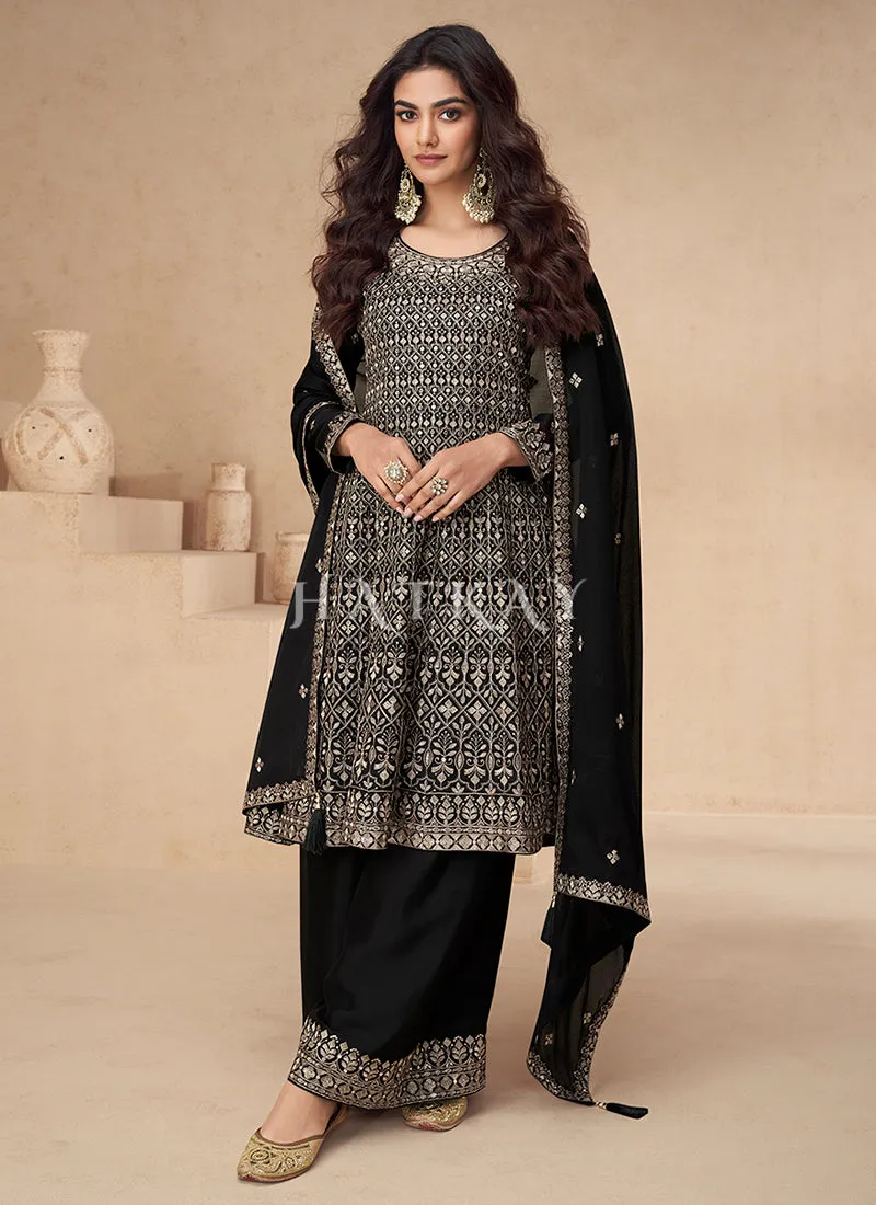 Black Peplum Style Palazzo Suit