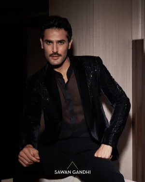 Black sequins stripe velvet jacket