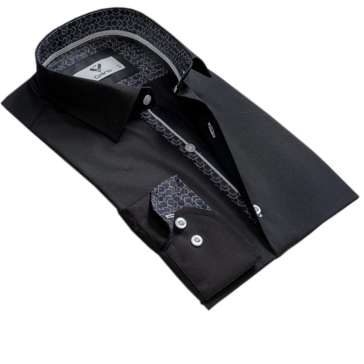 Black Solid Mens Slim Fit Designer Dress Shirt - tailored Cotton Shirts for Work and Casual Wear