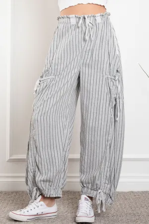 Black Stripe Cargo Drawstring Pants 1/16/25 9531