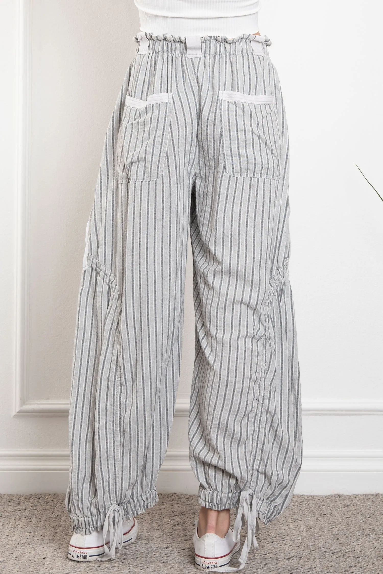 Black Stripe Cargo Drawstring Pants 1/16/25 9531