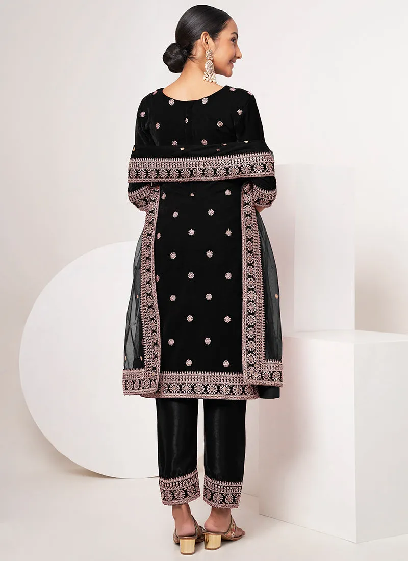 Black Traditional Embroidery Pant Style Suit
