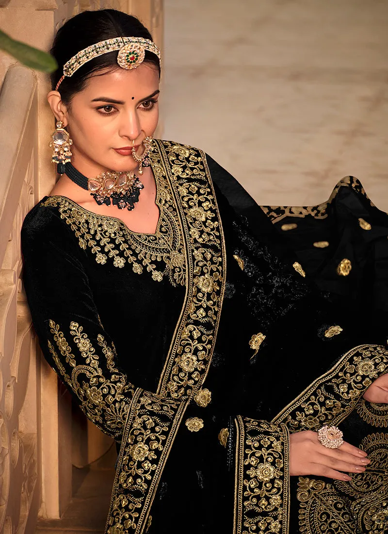 Black Traditional Velvet Anarkali Suit