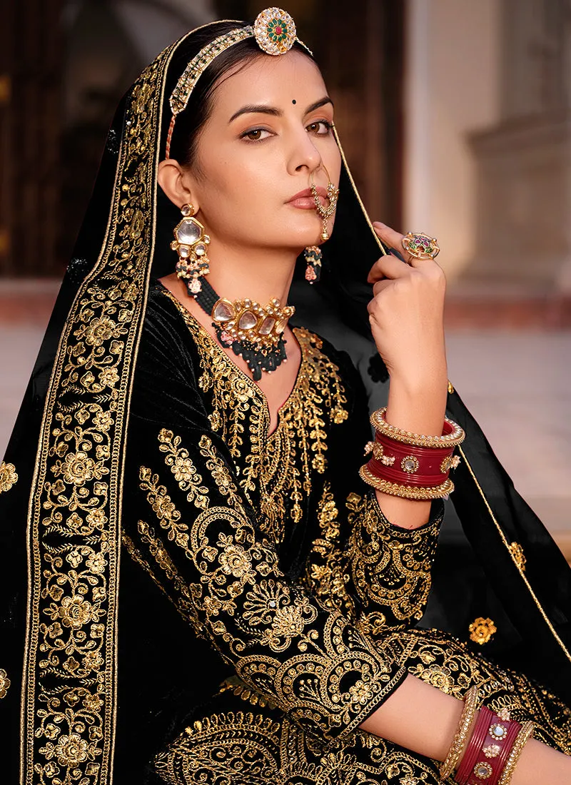 Black Traditional Velvet Anarkali Suit