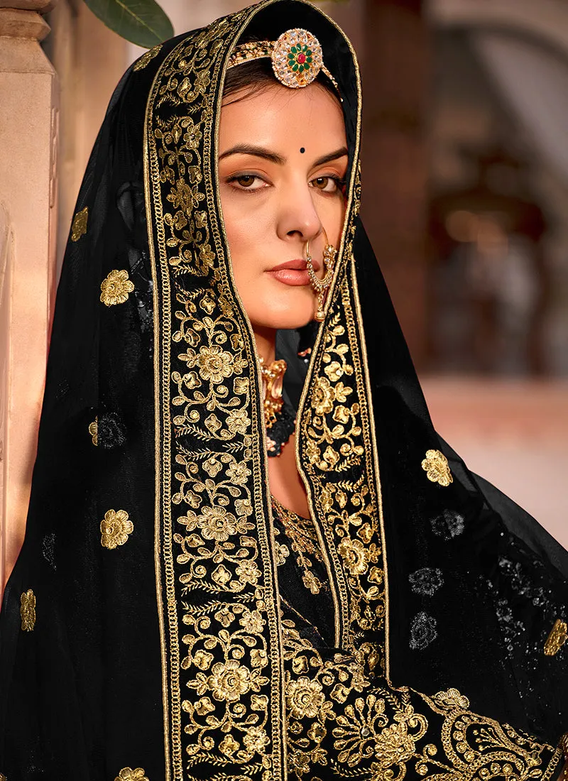 Black Traditional Velvet Anarkali Suit