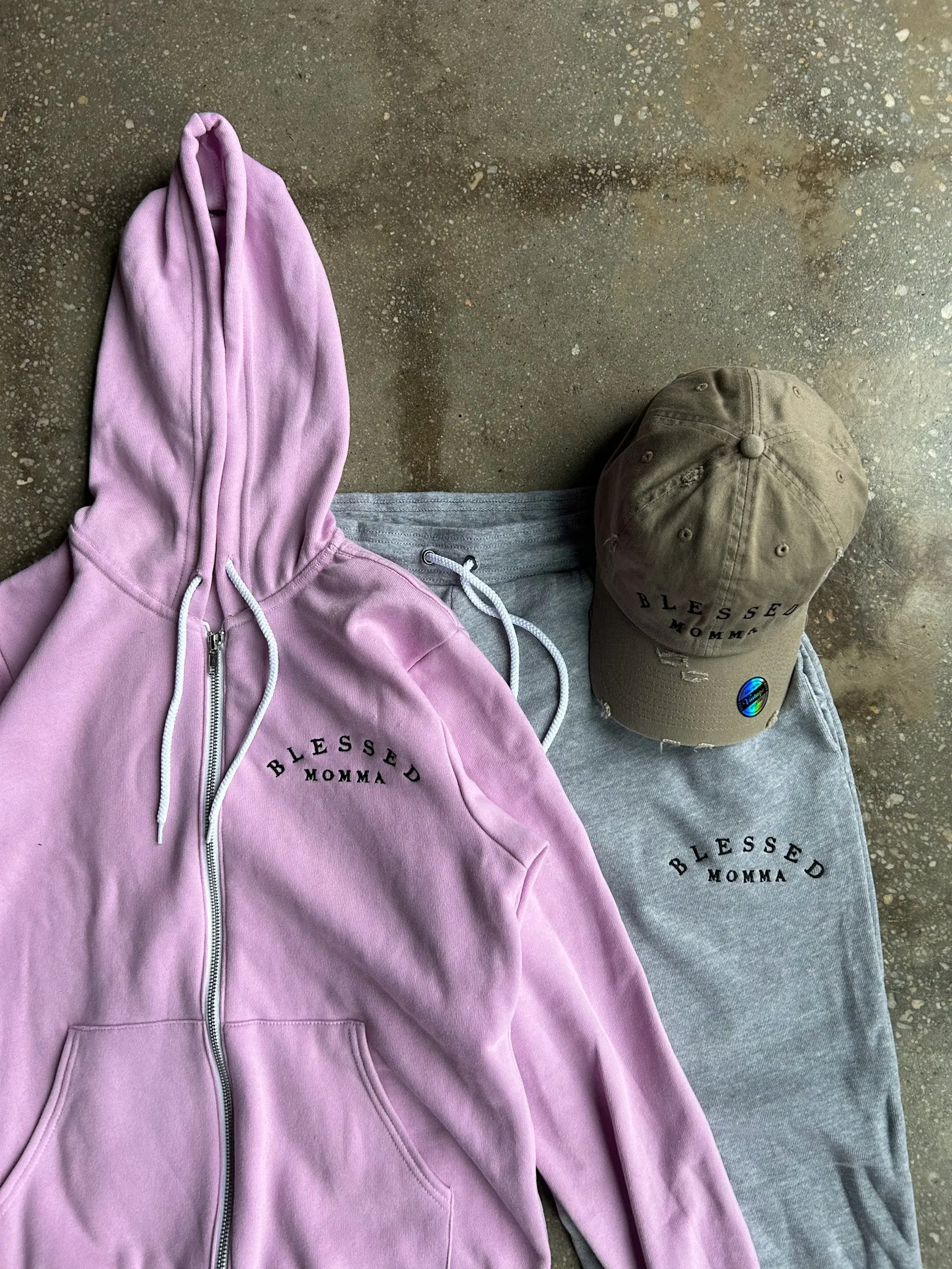 Blessed Momma Embroidered Adult Full-Zip Sponge Fleece Hoodie