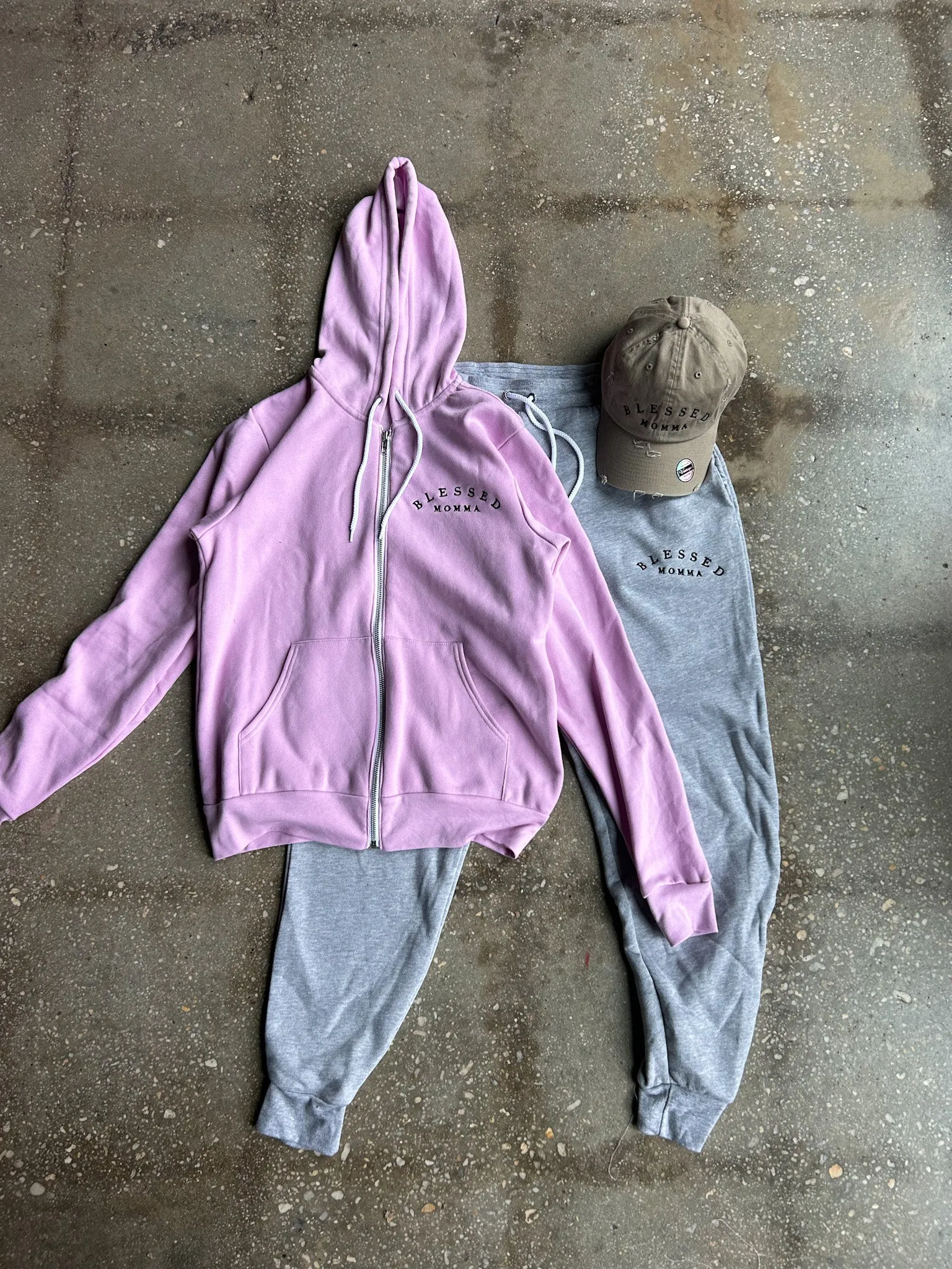 Blessed Momma Embroidered Adult Full-Zip Sponge Fleece Hoodie