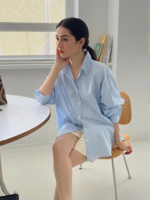 Blue Striped Drop Shoulder Shirt