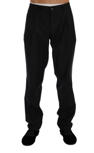 Blue Striped Wool Stretch Formal Pants