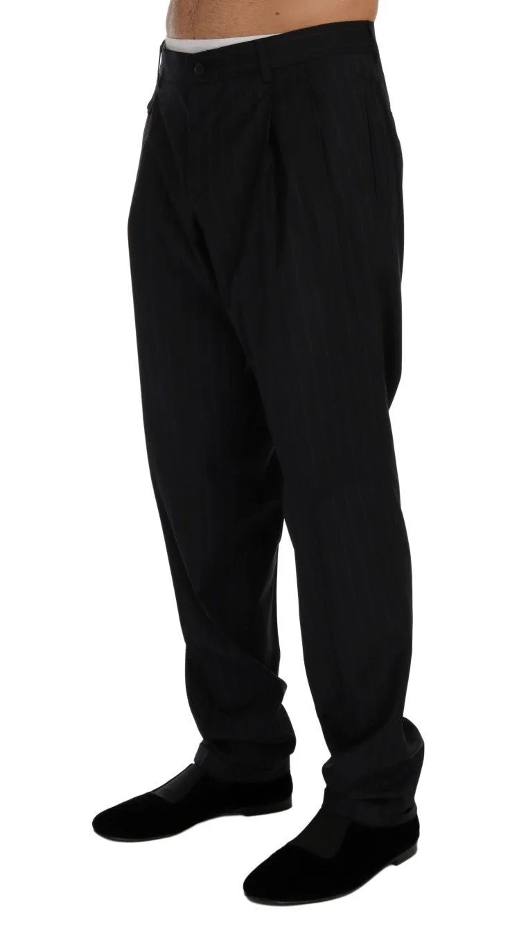 Blue Striped Wool Stretch Formal Pants