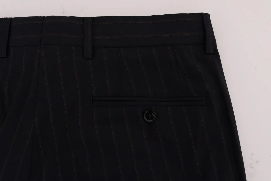 Blue Striped Wool Stretch Formal Pants