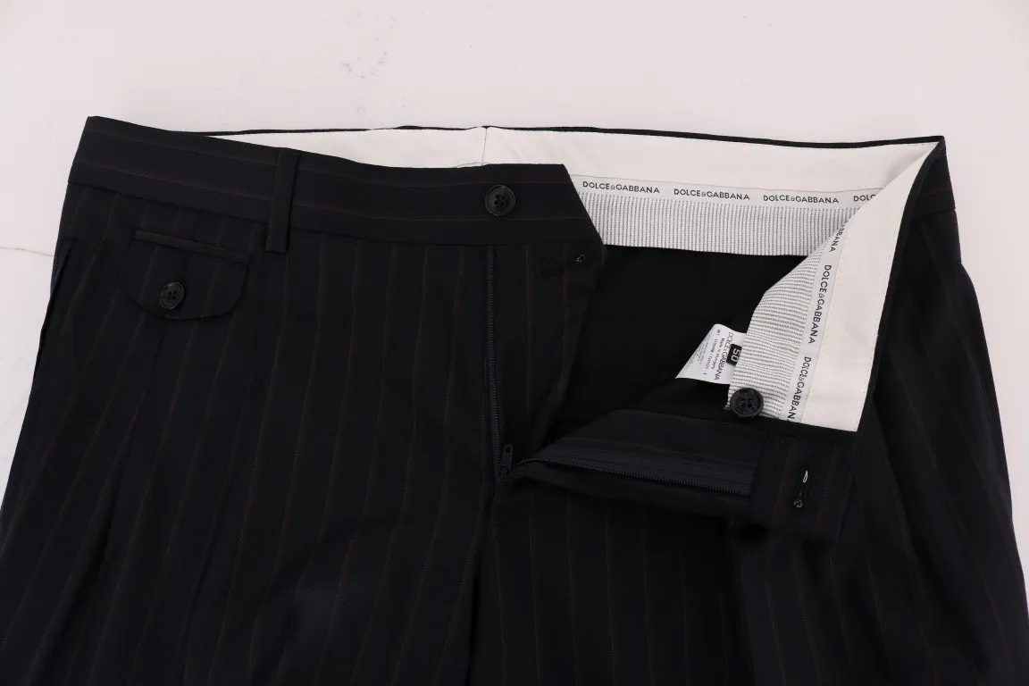 Blue Striped Wool Stretch Formal Pants