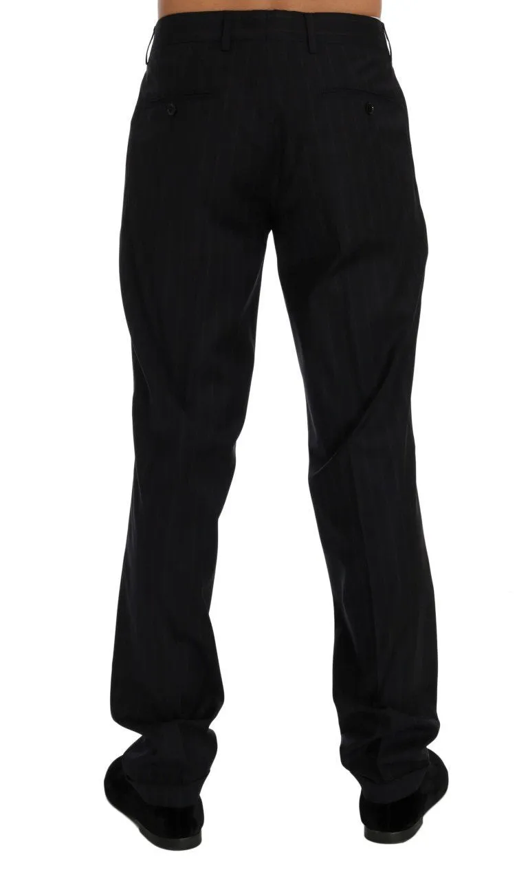 Blue Striped Wool Stretch Formal Pants