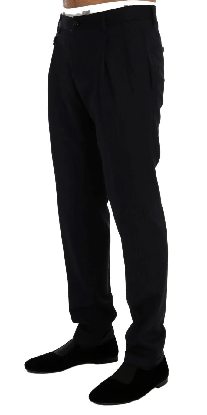 Blue Striped Wool Stretch Pants