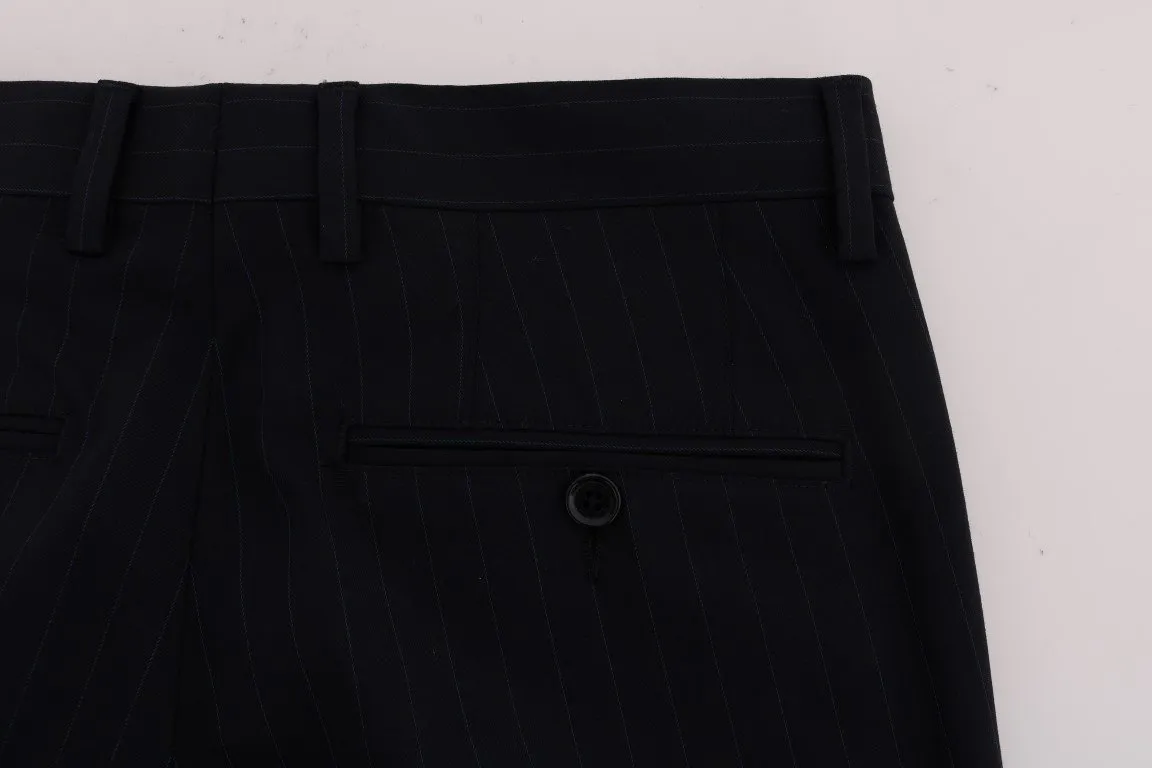 Blue Striped Wool Stretch Pants