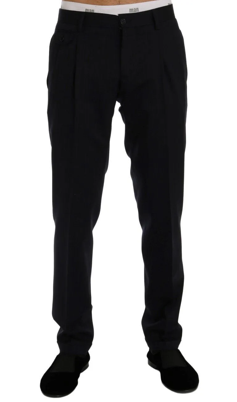 Blue Striped Wool Stretch Pants
