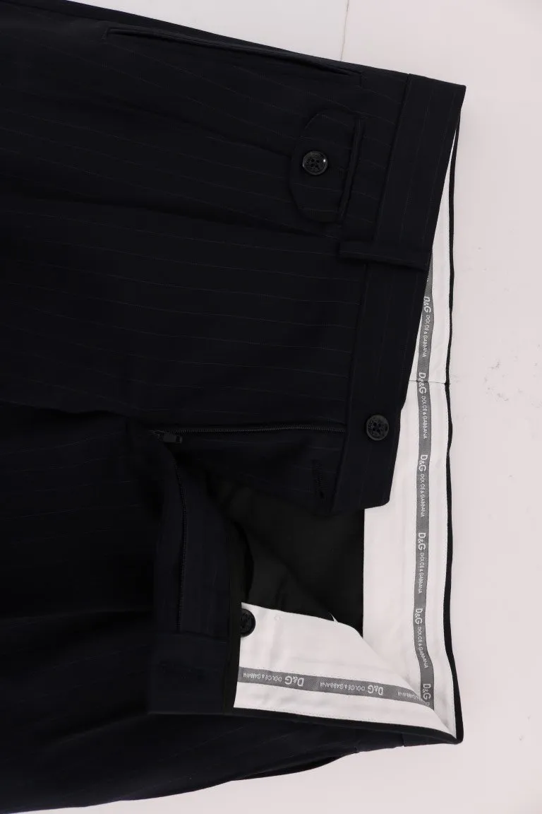 Blue Striped Wool Stretch Pants