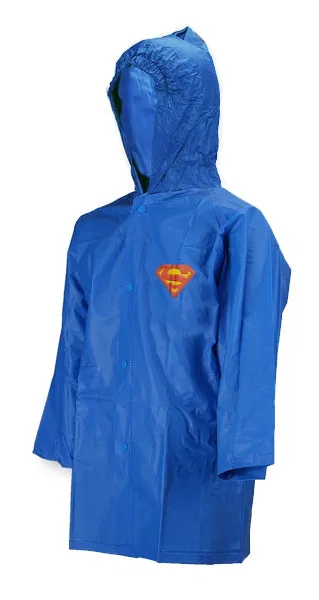 Boys Girls Superman Raincoat Waterproof Hooded  PVC Rain Jackets