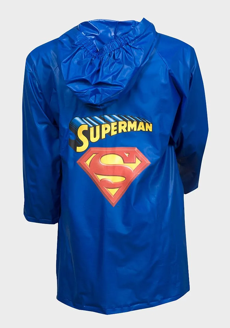 Boys Girls Superman Raincoat Waterproof Hooded  PVC Rain Jackets