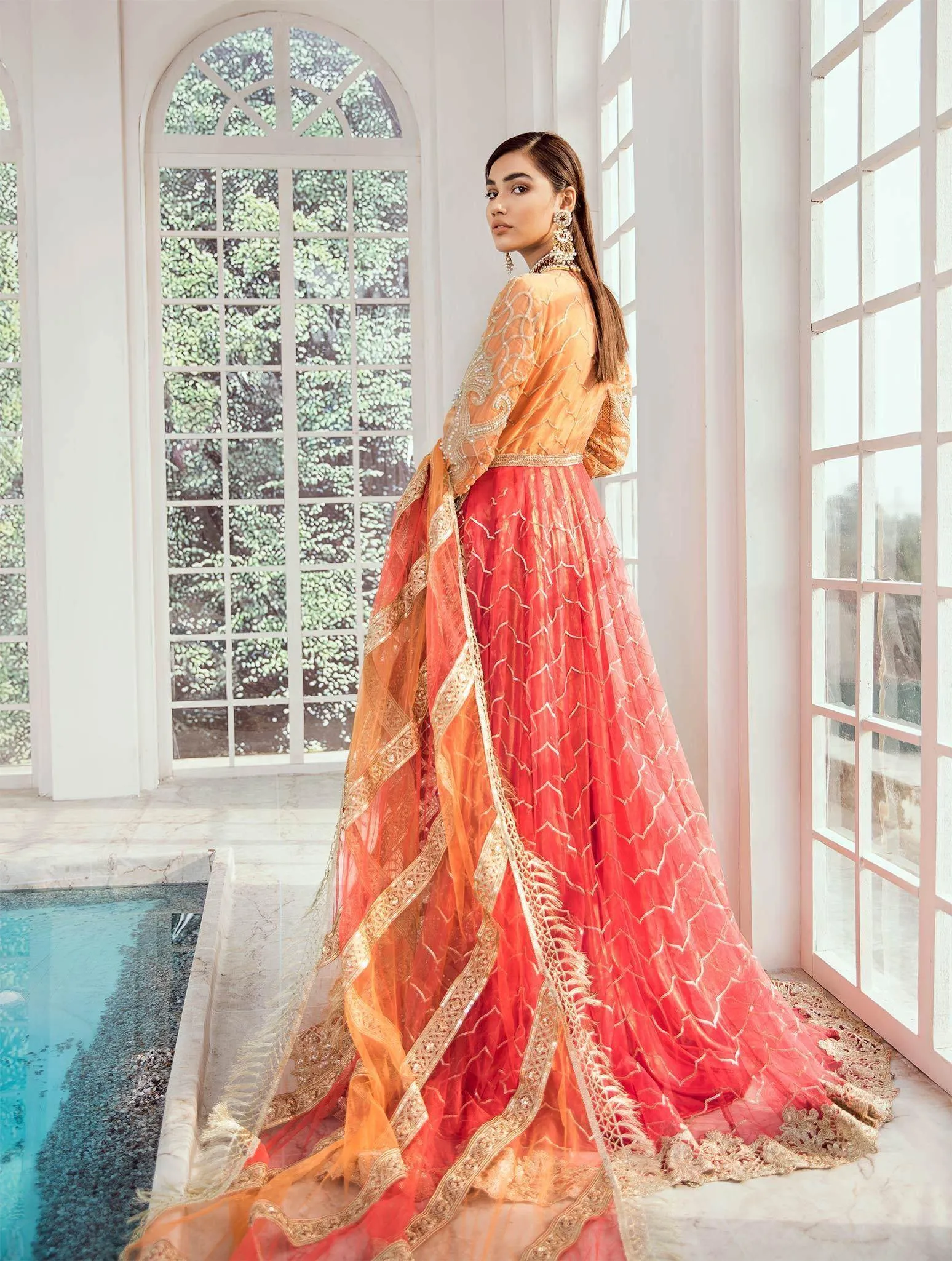 Bridal Maxi - Vermillion (D-02) | Maryum N Maria Luxury Bridal Collections | Embroidered Wedding Suits