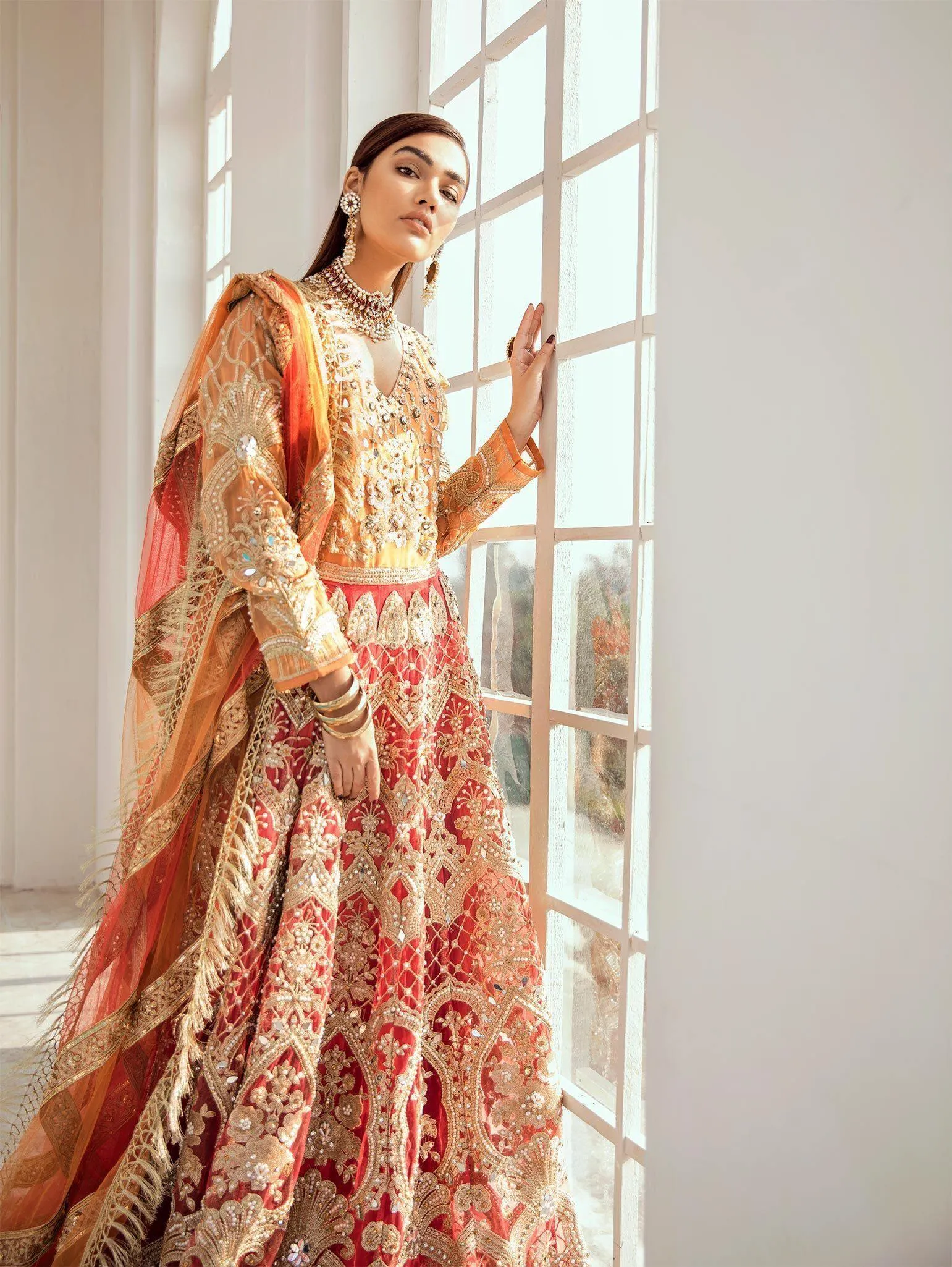 Bridal Maxi - Vermillion (D-02) | Maryum N Maria Luxury Bridal Collections | Embroidered Wedding Suits
