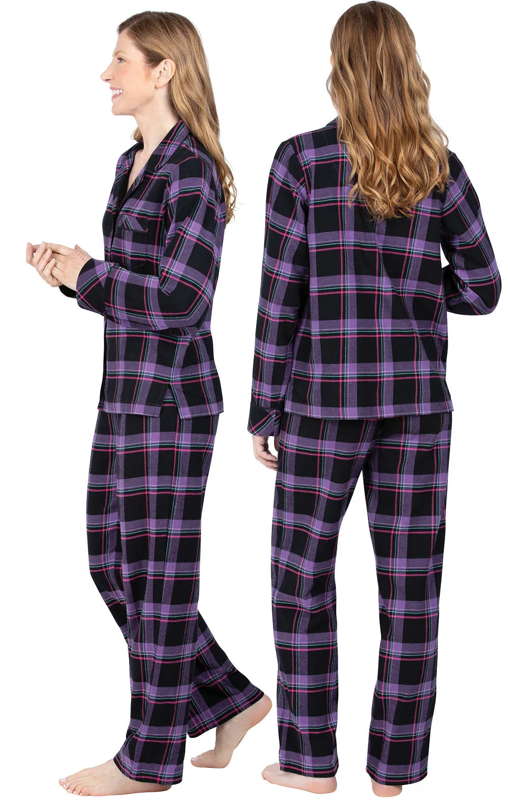 Bright Plaid Flannel Button-Front Pajamas