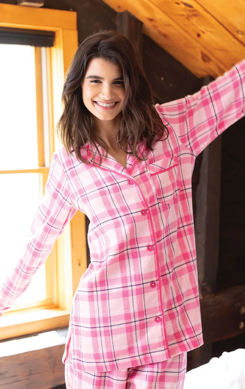 Bright Plaid Flannel Button-Front Pajamas