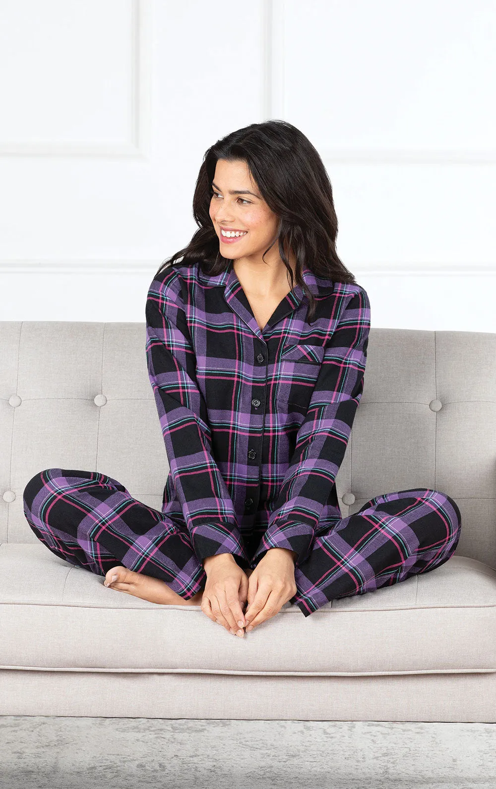 Bright Plaid Flannel Button-Front Pajamas