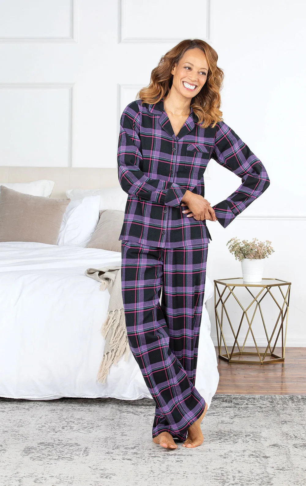 Bright Plaid Flannel Button-Front Pajamas