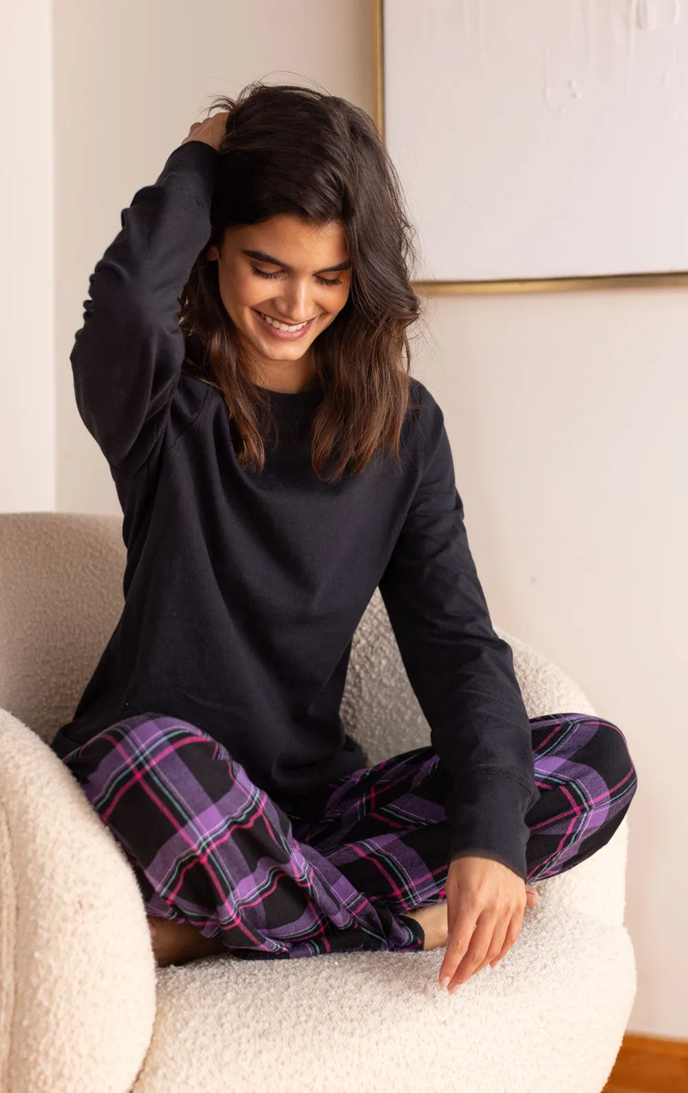 Bright Plaid Jersey-Top Flannel Pajamas