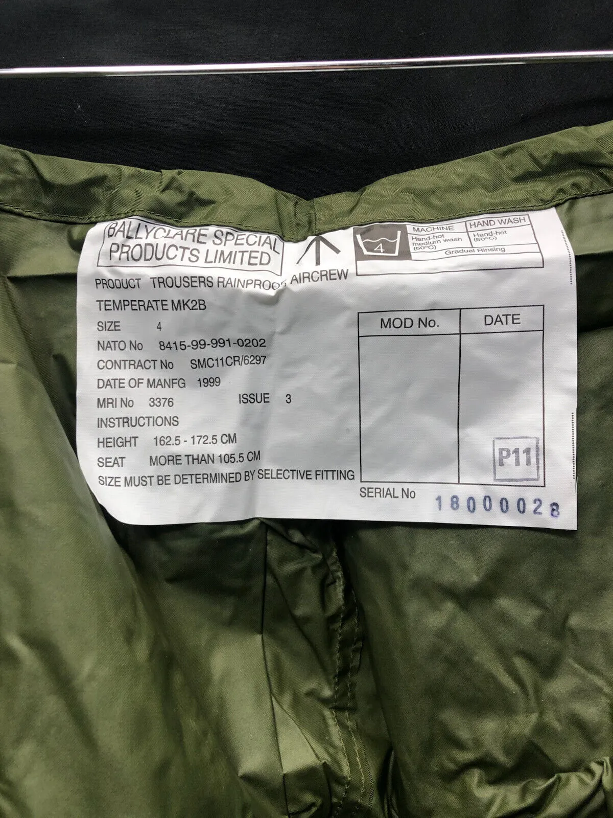 British Royal Air Force Aircrew 22c Rainproof Trouers Ballyclare Mk2B - Size 4
