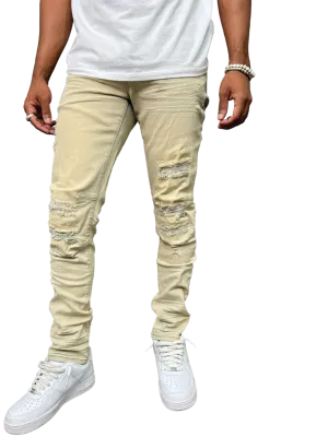 BTP23065: Rip & Repair Slim Tapered Fit Denim Pants