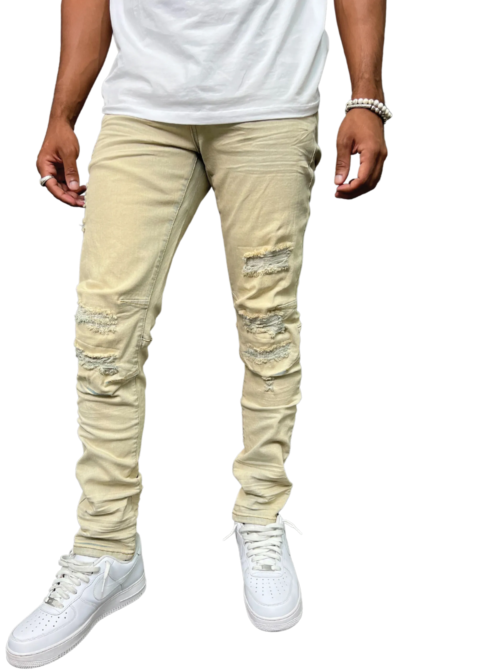 BTP23065: Rip & Repair Slim Tapered Fit Denim Pants