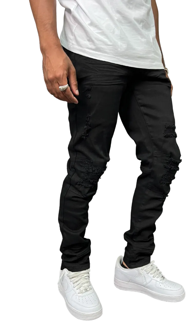 BTP23065: Rip & Repair Slim Tapered Fit Denim Pants
