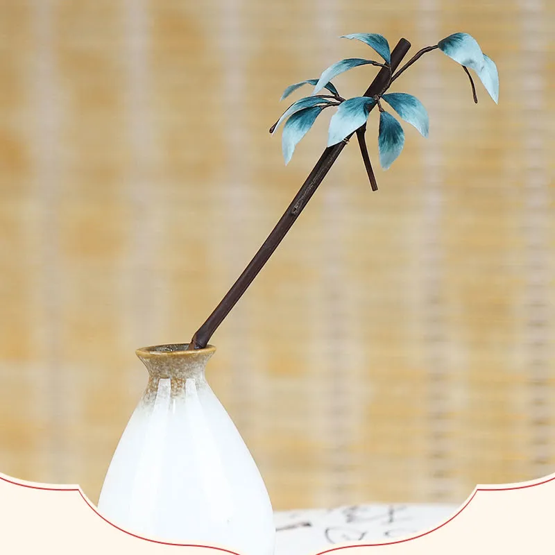 Buddha Stones Handmade Velvet Flower Bamboo Leaf Soft Hairpin