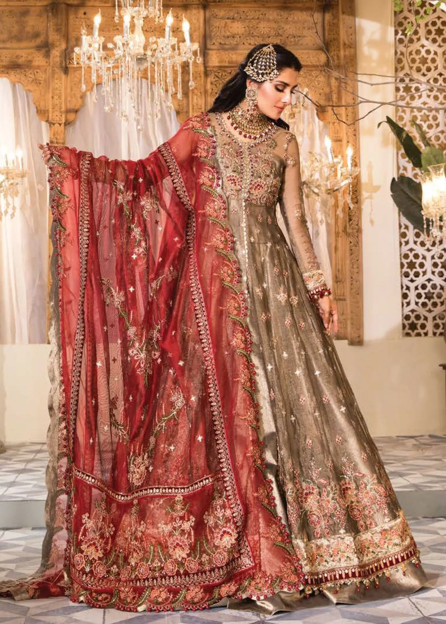 Burnt Gold and Maroon (BD-2401) | Maria B Mbroidered Heritage Edition 2022 | Unstitched Embroidered Net Suits