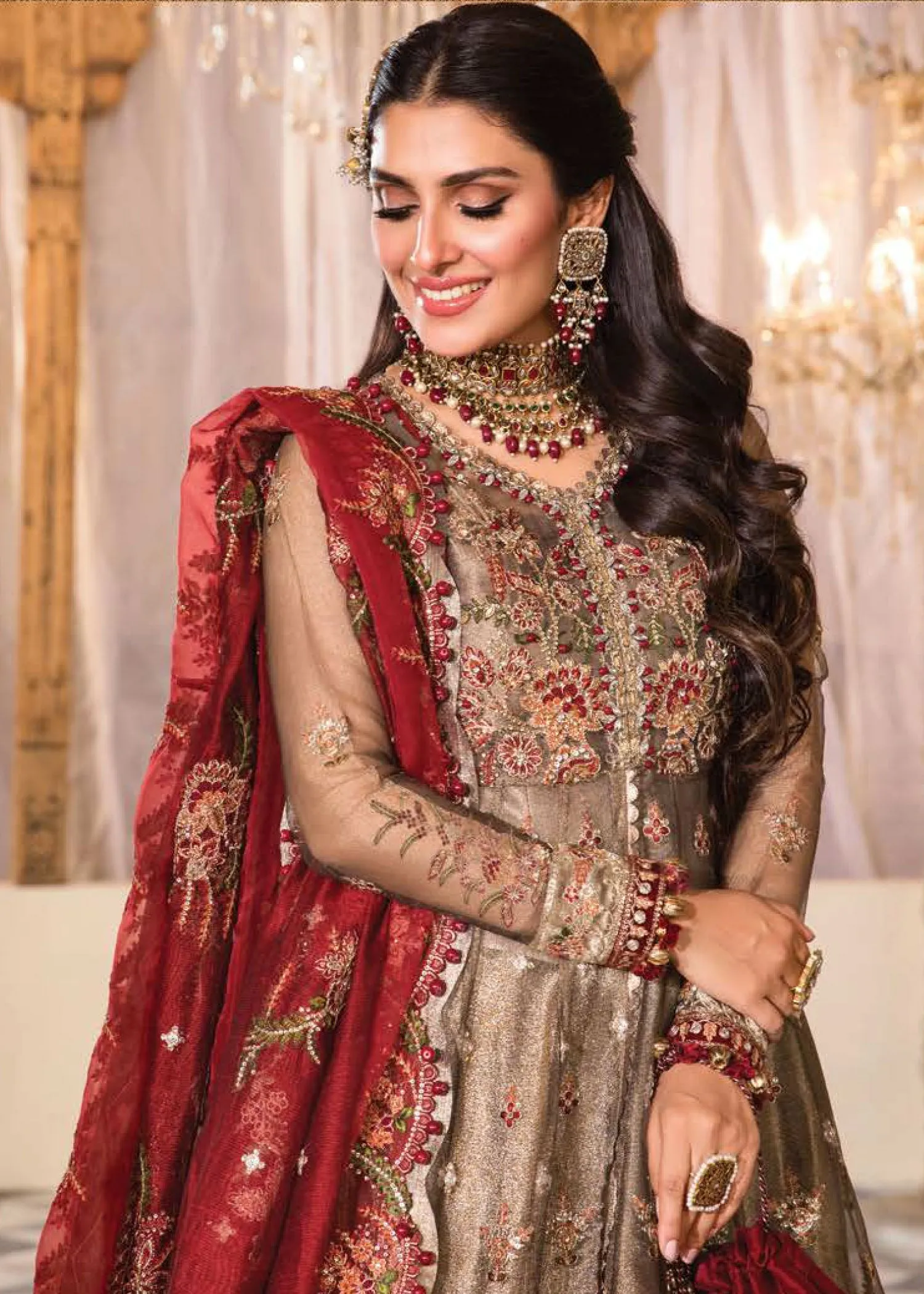 Burnt Gold and Maroon (BD-2401) | Maria B Mbroidered Heritage Edition 2022 | Unstitched Embroidered Net Suits