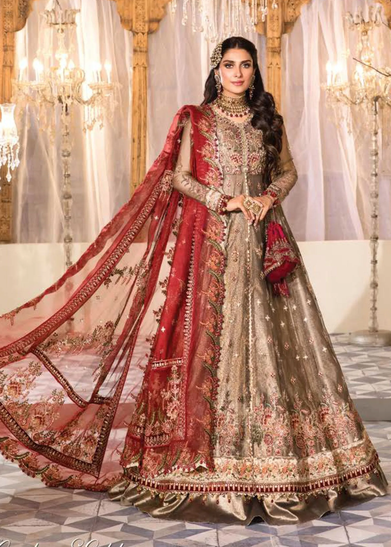 Burnt Gold and Maroon (BD-2401) | Maria B Mbroidered Heritage Edition 2022 | Unstitched Embroidered Net Suits
